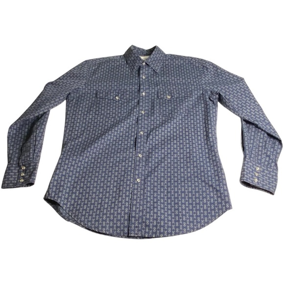 Wrangler Men's Blue/Grey Snap Button Shirt, M - Picture 3 of 7